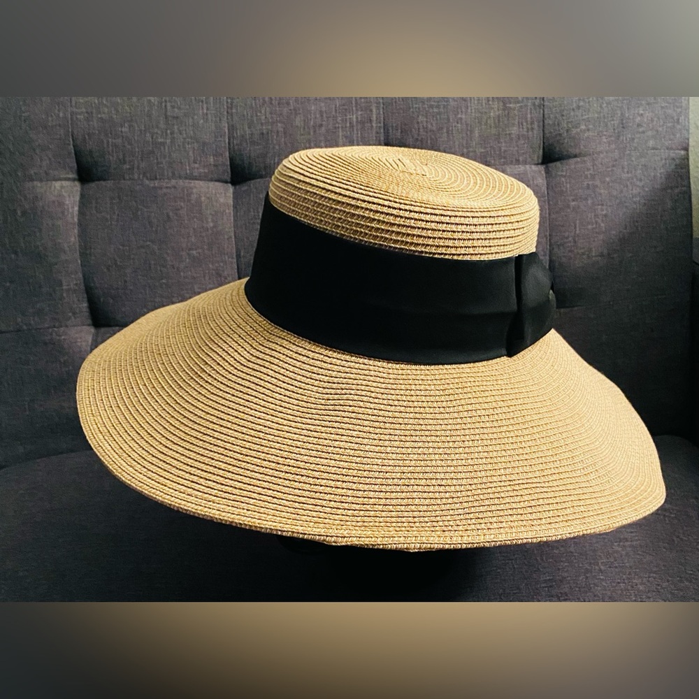 Nordstrom rack Wide Brim Straw Sun Hat with Black Bow Band